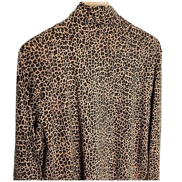 NWOT J.Crew Brown Leopard Print Turtleneck Blouse 2XL Long Sleeve Top Casual - Picture 6 of 7